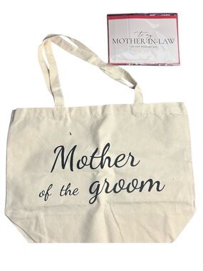 NEW Mother of the Groom Canvas Tote Bag + Card Wedding Gift Set Bride Gift